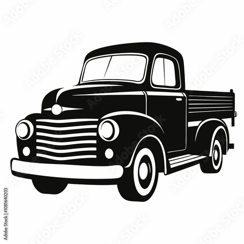 Old american truck silhouette vector illustration on white background