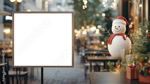 Blank space board using for  christmas product advertisement with restaurant background. photo