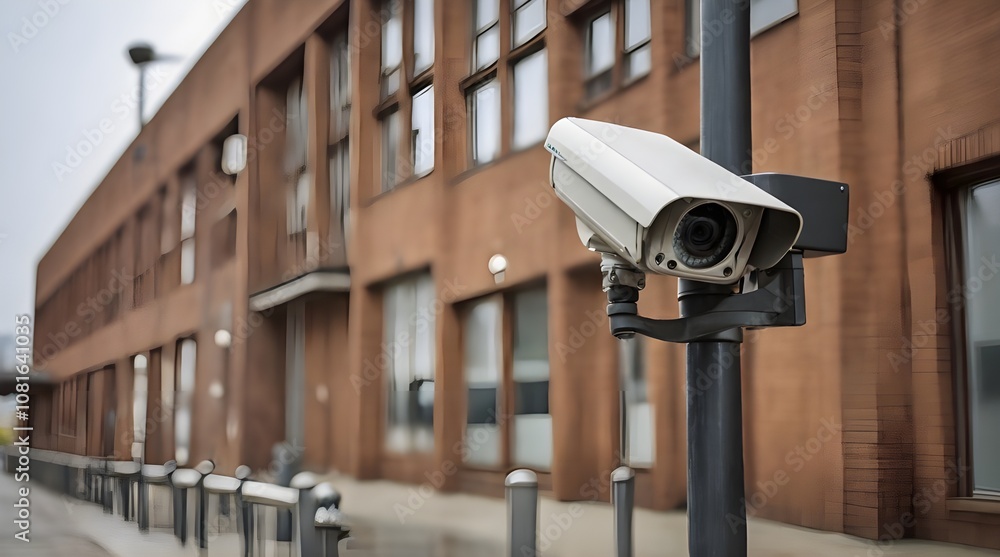 Surveillance camera mounted on a pole.generative.ai Surveillance camera mounted on a pole.generative.ai