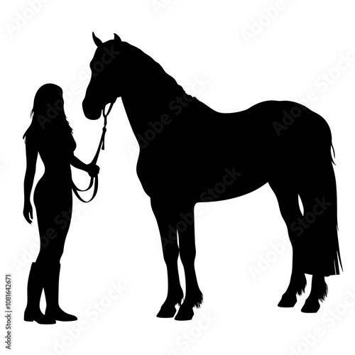 horse and girl silhouette, vector illustration on white background