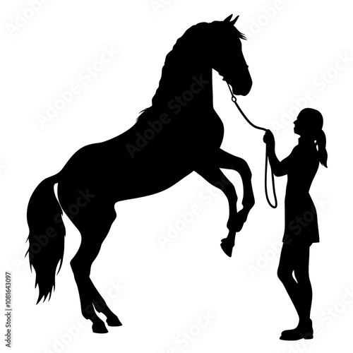 horse and girl silhouette, vector illustration on white background