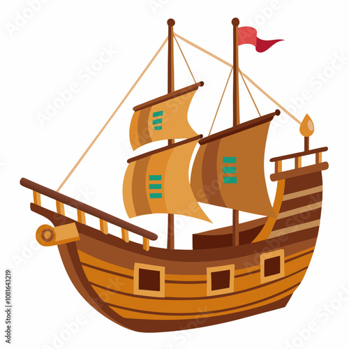 Old wooden ship vector illustration on white background