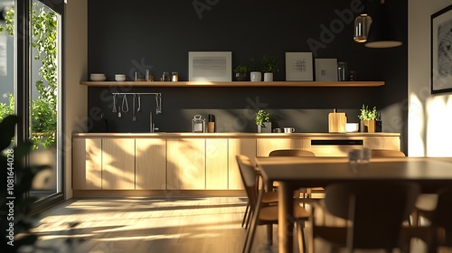 3D rendering of a modern minimalistic kitchen