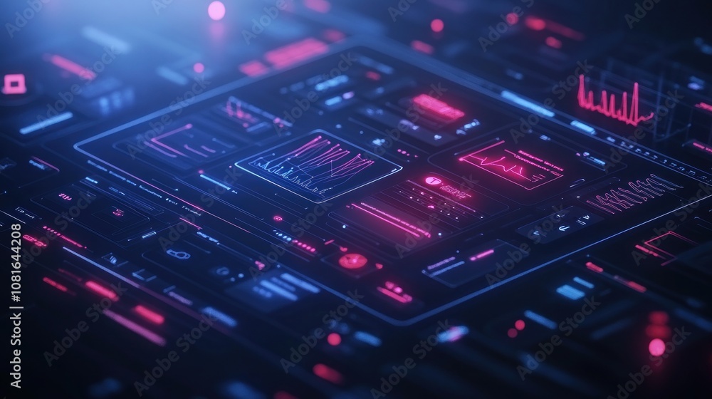 Abstract futuristic user interface with glowing lines and graphs. Abstract futuristic user interface with glowing lines and graphs.