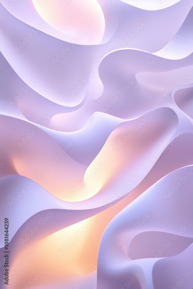 Abstract organic shapes with white and purple gradients, luxurious display with soft lighting Abstract organic shapes with white and purple gradients, luxurious display with soft lighting