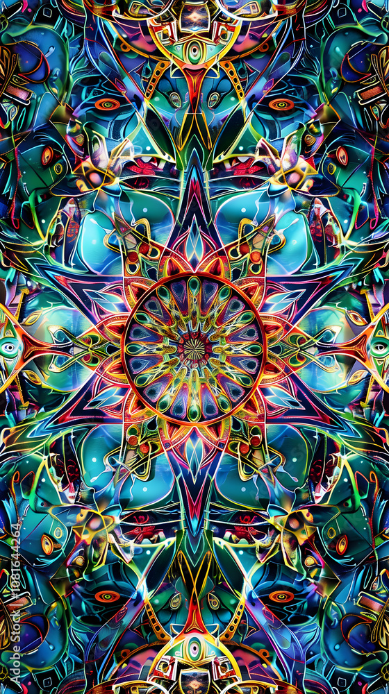 custom made wallpaper toronto digitalIntricate Geometric Design: A Symphony of Shapes and Colors through Vibrant Ng-Pattern