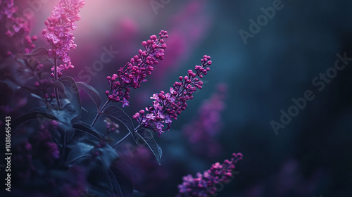 Vibrant purple flowers bloom in twilight, showcasing nature's beauty in a serene garden setting photo