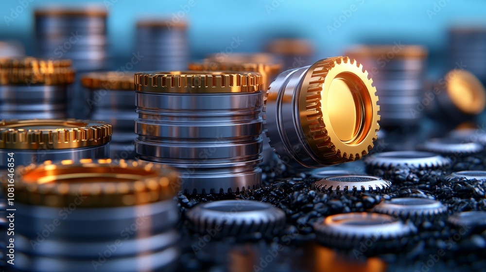 Gold Silver Cogs and Gears Industrial Machinery Engineering Technology Gold Silver Cogs and Gears Industrial Machinery Engineering Technology