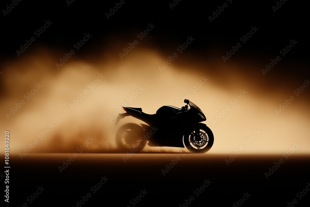 Fototapeta premium A motorcycle is silhouetted against a dark background