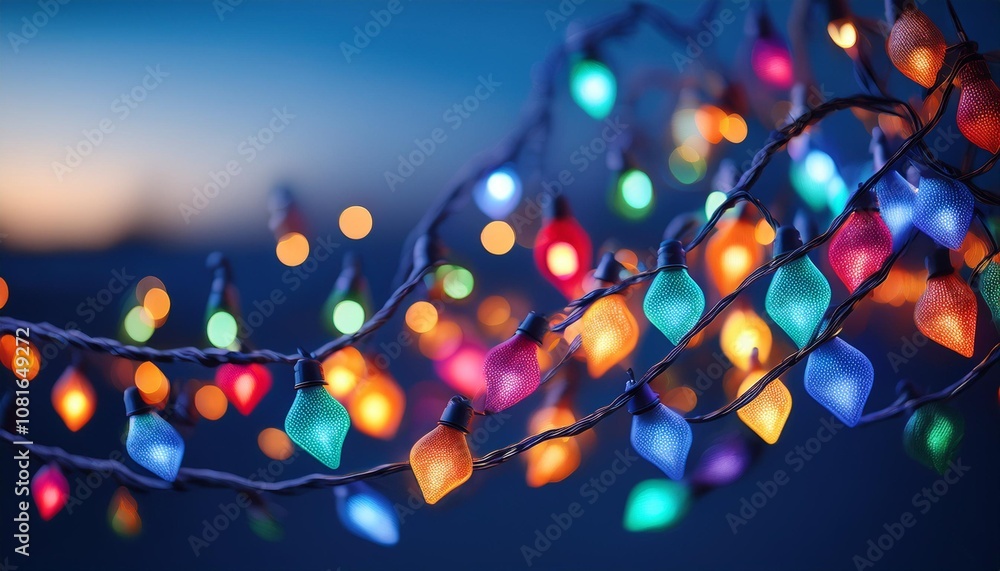 Warm glow from colorful lights creates a festive atmosphere against a dark background with bokeh effect Warm glow from colorful lights creates a festive atmosphere against a dark background with bokeh effect