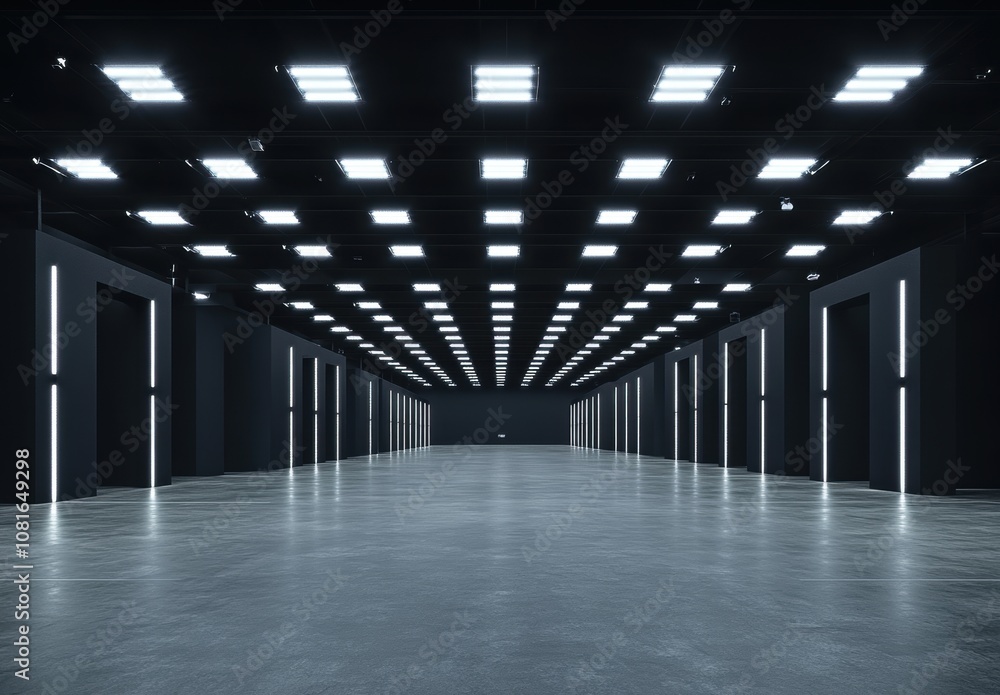 Black Hallway with Lights. Black Hallway with Lights.