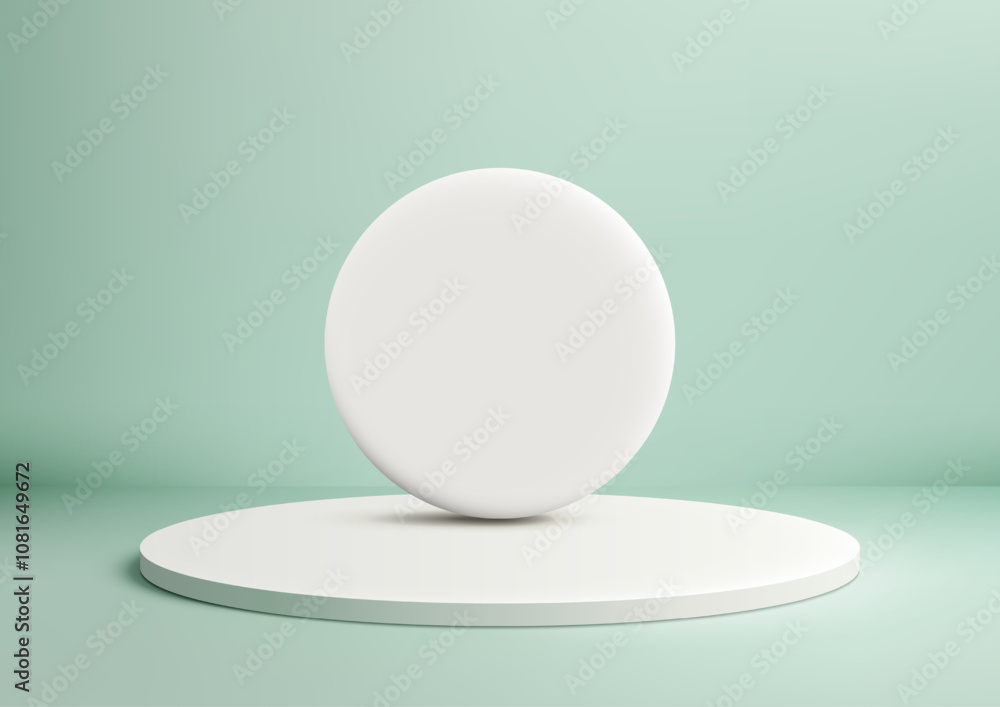 3D Minimal White Circle Platform on Soft Mint Green Background for Product Display Mockup and Contemporary Showroom Showcase 3D Minimal White Circle Platform on Soft Mint Green Background for Product Display Mockup and Contemporary Showroom Showcase