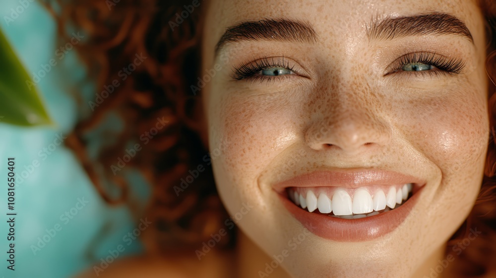 A woman with freckles smiles at the camera A woman with freckles smiles at the camera