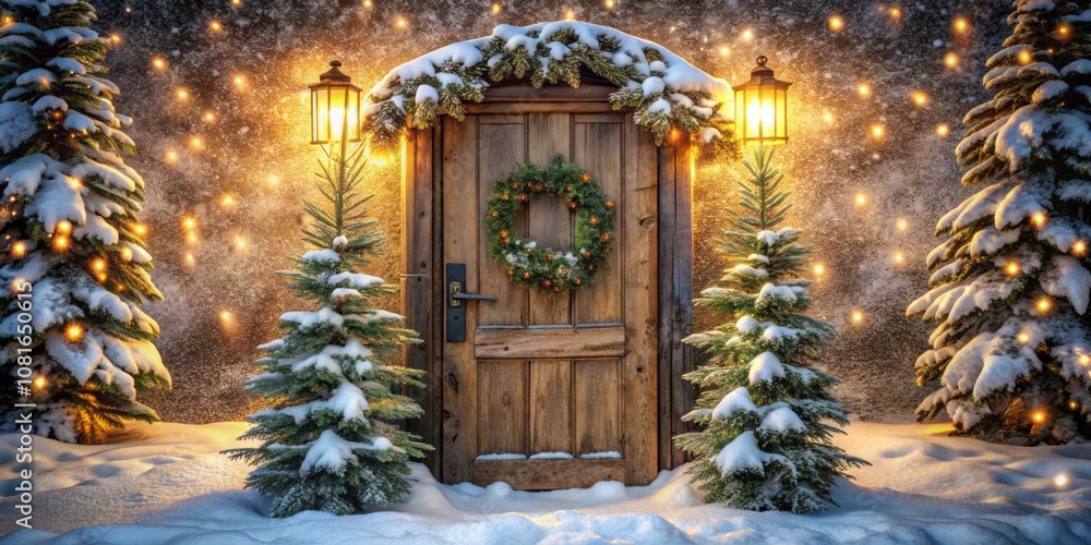 Snow-Covered Pinecones and Twinkling Fairy Lights on a Rustic Wooden Surface for Winter Decor Snow-Covered Pinecones and Twinkling Fairy Lights on a Rustic Wooden Surface for Winter Decor