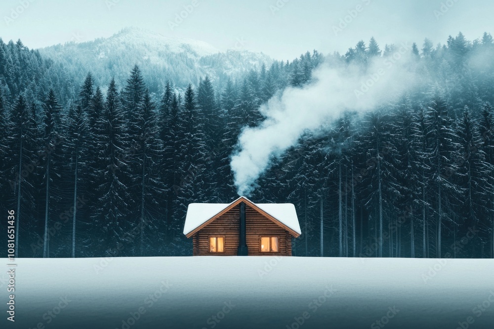 Cozy cabin in snowy forest winter wonderland landscape photography serene environment aesthetic viewpoint tranquility concept Cozy cabin in snowy forest winter wonderland landscape photography serene environment aesthetic viewpoint tranquility concept