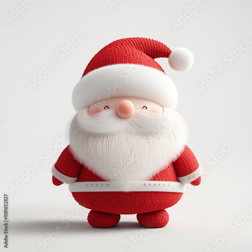 A close-up of a cute Santa Claus doll with a knitted yarn texture. Isolated on a white studio background. Christmas, Xmas, winter, decoration, props, character.