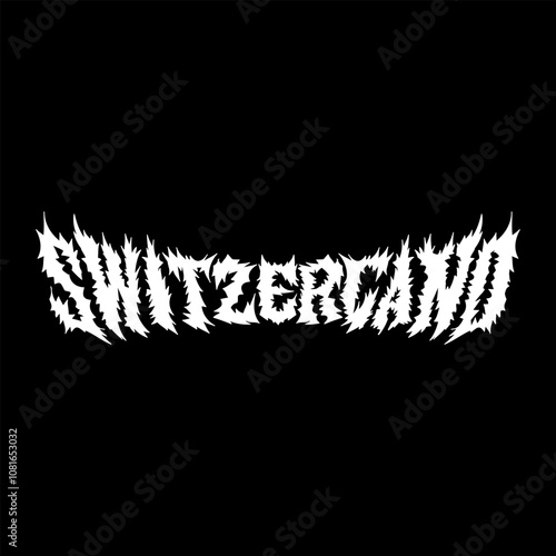 Switzerland word with death metal font hand drawing vector isolated on black background.