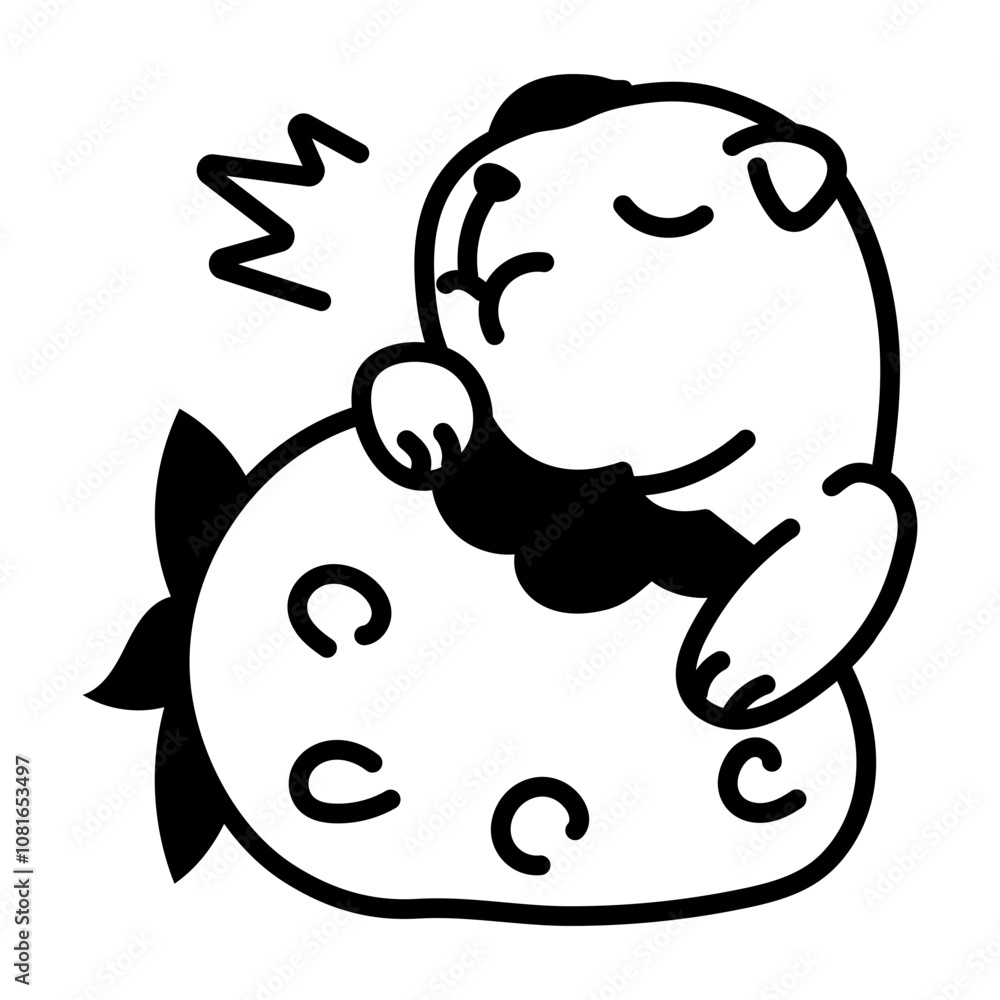 Animal eating strawberry icon in doodle style Animal eating strawberry icon in doodle style