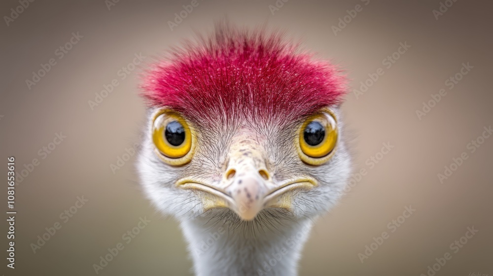A close up of an ostrich's head with a red mohawk A close up of an ostrich's head with a red mohawk