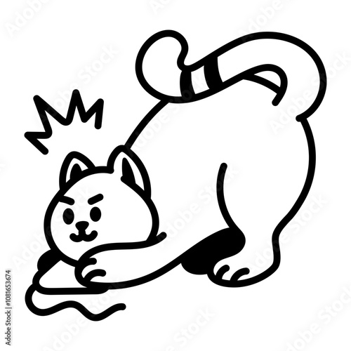 A cat catching mouse, doodle style icon 

