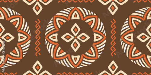 Seamless African pattern with rings. Savanna tribal vector ornament. Hand drawn weave ethnic carpet. Modern geo print on textile. Ancient rug design for bohemian interior