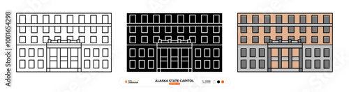 Alaska State Capitol Line Icon. US_JuneauUS Color Symbol, Silhouette,  Editable Stroke.