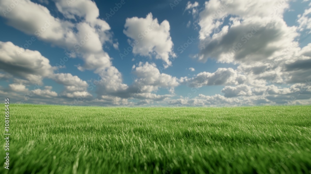 A field of green grass under a blue sky with white clouds A field of green grass under a blue sky with white clouds
