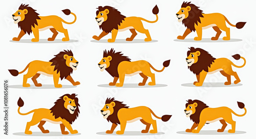 Cartoon Lion Collection Illustration with Different Poses for Kids' Projects and Educational Materials photo