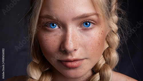 Close-up portrait of a woman with red hair and freckles.