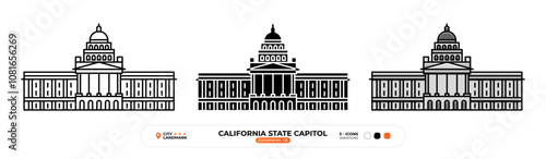 California State Capitol Line Icon. US_Sacramento, US Color Symbol, Silhouette,  Editable Stroke.