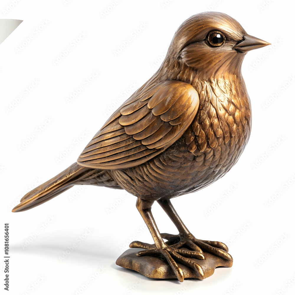 Fototapeta premium Bronze Bird Sculpture, Isolated on White Background