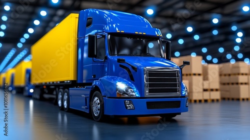 Blue Semi Truck Cargo Delivery Warehouse Logistics Transportation