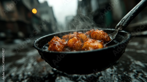 Wallpaper Mural A black bowl filled with food sitting on top of a table Torontodigital.ca