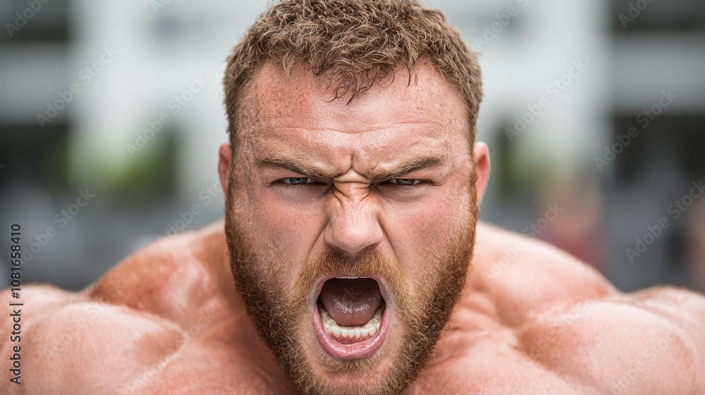 A man with his mouth open showing his muscles A man with his mouth open showing his muscles