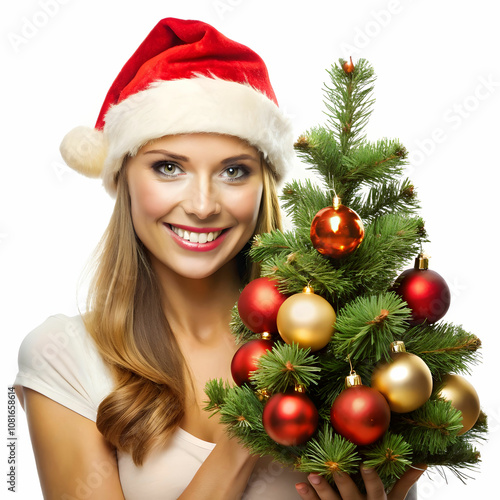 Close-Up of Young Woman Wearing a Christmas Hat