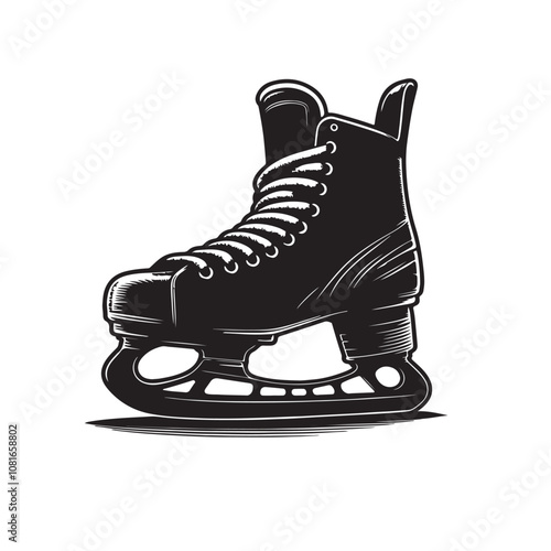 Hockey skate vector silhouette black and white. Ice skate silhouette. Skate logo, icon vector design.