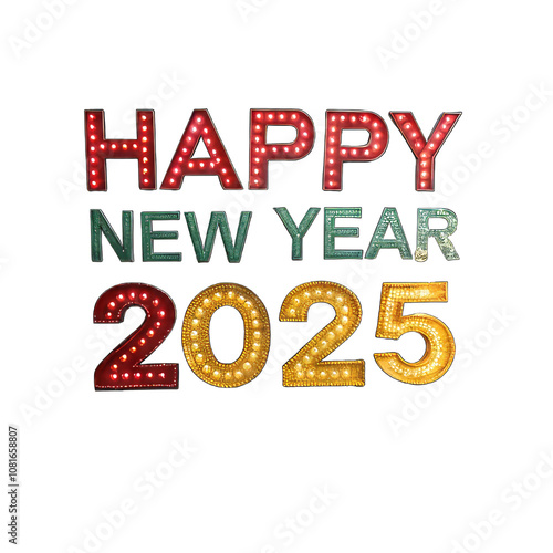 Happy new year 2025 transparent background.