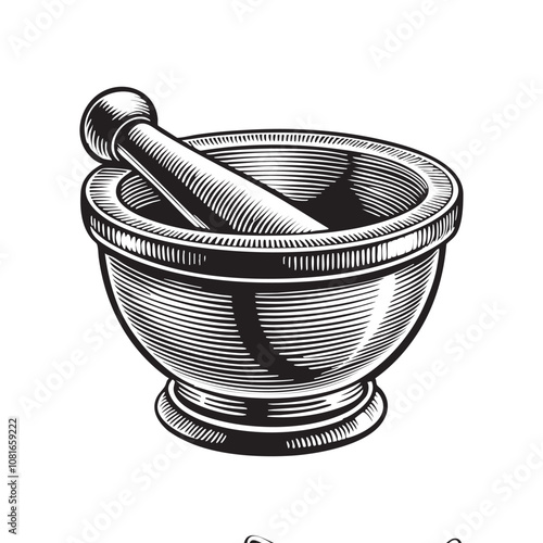pharmacy pestle mortar drawing vector illustration