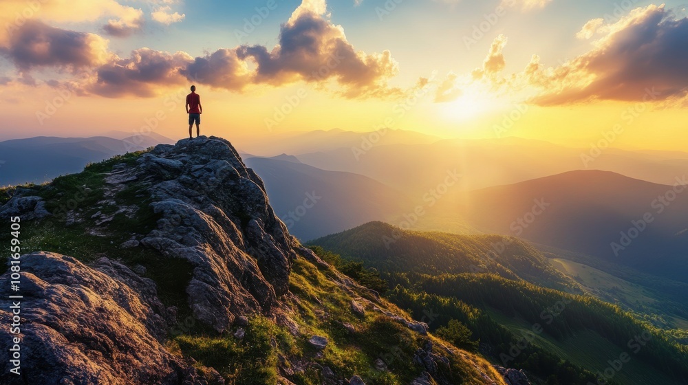Man on Mountaintop Sunset. Man on Mountaintop Sunset.
