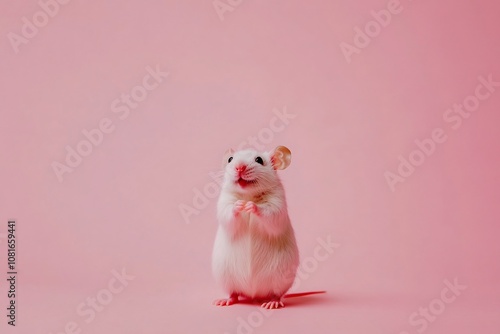 Adorable Mouse Posing Happily on Colorful Minimalist Background photo