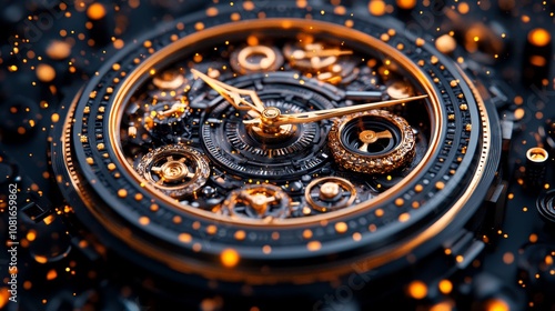 Wallpaper Mural Closeup of a Complex Mechanical Watch with Gold Accents and Glowing Particles Torontodigital.ca