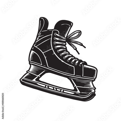 Hockey skate vector silhouette black and white. Ice skate silhouette. Skate logo, icon vector design.