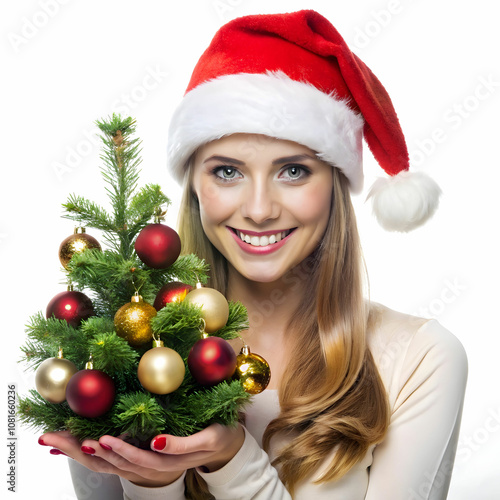 Close-Up of Young Woman Wearing a Christmas Hat