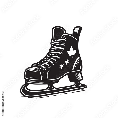 Hockey skate vector silhouette black and white. Ice skate silhouette. Skate logo, icon vector design.