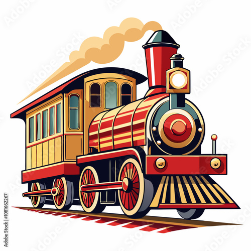 Vintage train on railroad vector illustration on white background