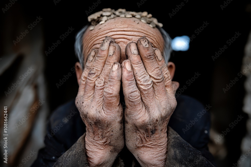 A man covering his face with his hands