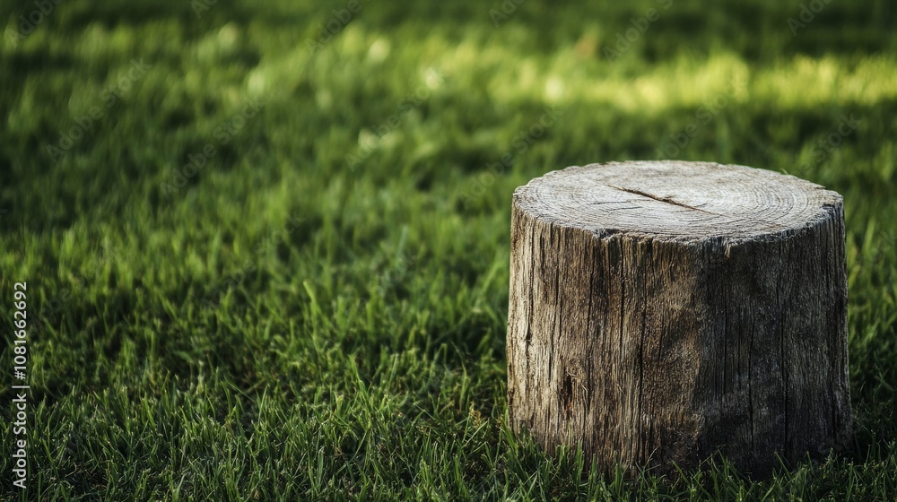 A cricket wicket's wooden stump texture, outdoor setting with green grass background, Natural style A cricket wicket's wooden stump texture, outdoor setting with green grass background, Natural style
