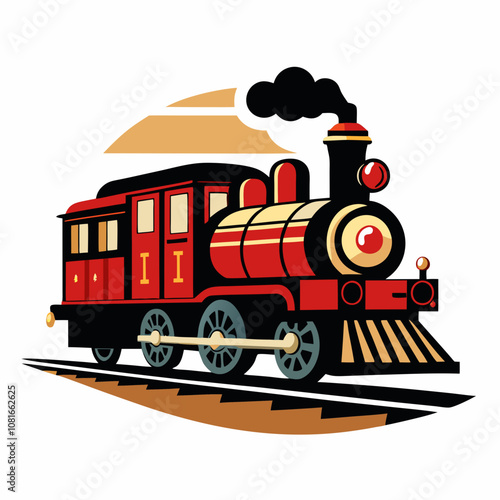 Vintage train on railroad vector illustration on white background