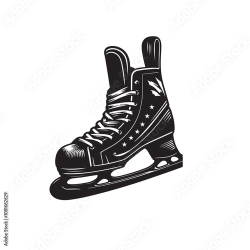 Hockey skate vector silhouette black and white. Ice skate silhouette. Skate logo, icon vector design.