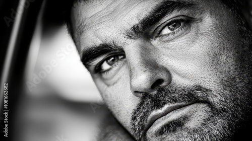  A black and white photo of a man's face